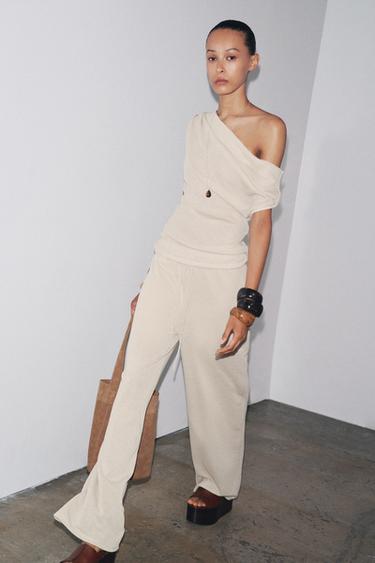 PANTALON EN MAILLE AJOURÉE - Sable de Zara - Image 1