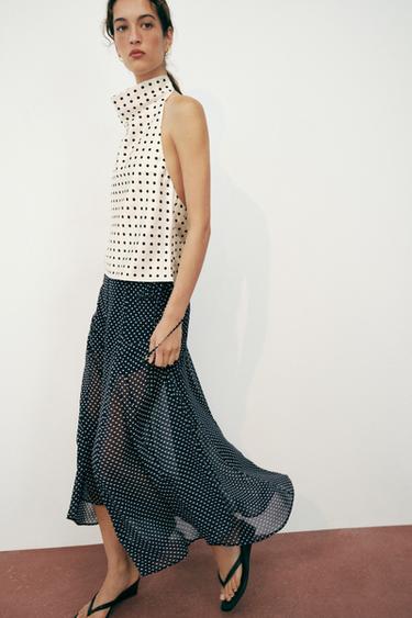 POLKA DOT MIDI SKIRT - Navy / White by Zara