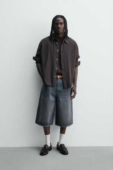 BAGGY FIT DENIM BERMUDA SHORTS - Blue by Zara