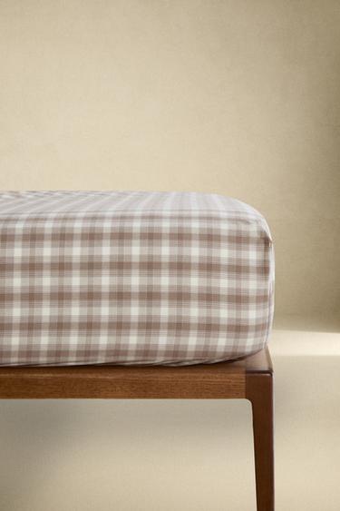 CHILDREN'S CHECK FLANNEL FITTED SHEET - Brown by Zara