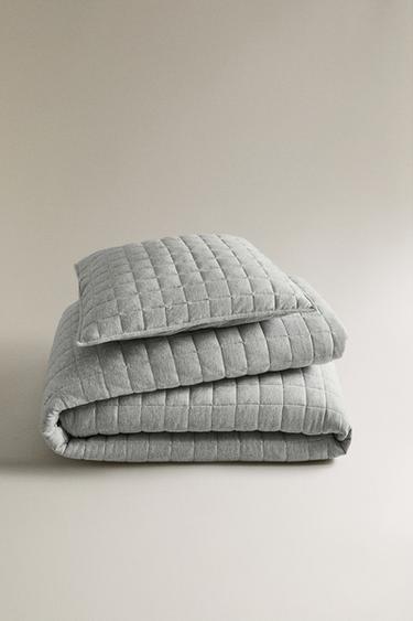GREY COTTON JERSEY MELANGE QUILT - Light grey by Zara