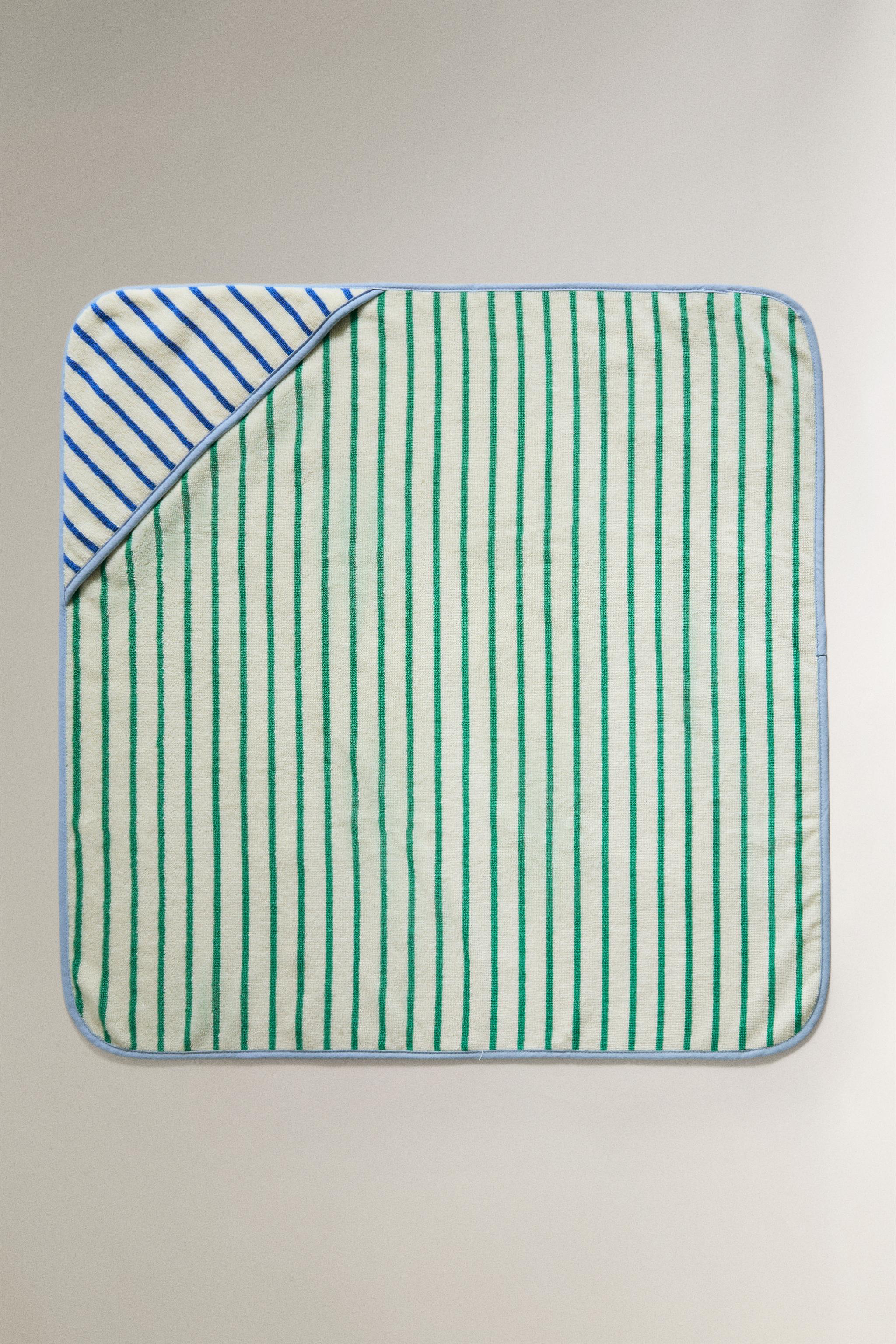SERVIETTE DE BAIN CAPUCHE BÉBÉ RÉVERSIBLE RAYURES