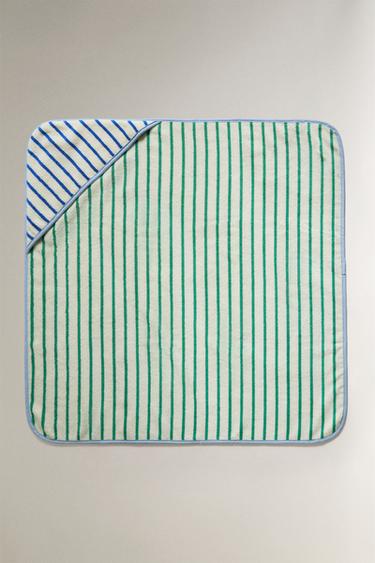 SERVIETTE DE BAIN CAPUCHE BÉBÉ RÉVERSIBLE RAYURES - Bleu de Zara - Image 3