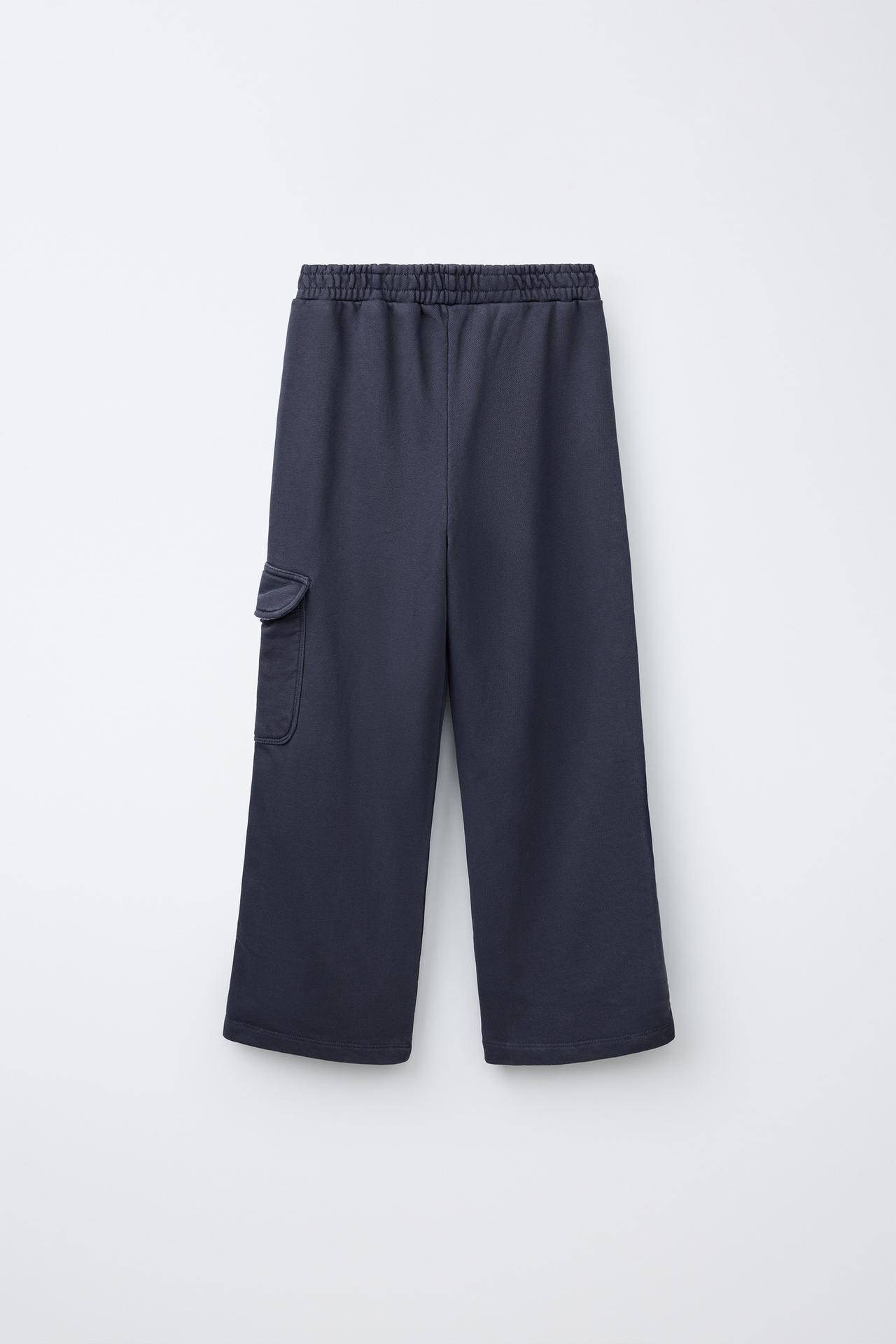 FLEECE CARGO PANTS WITH LABEL — Blue / Gray