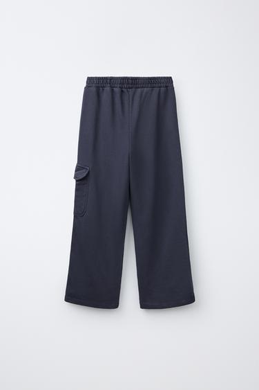 FLEECE CARGO PANTS WITH LABEL — Blue / Gray 2