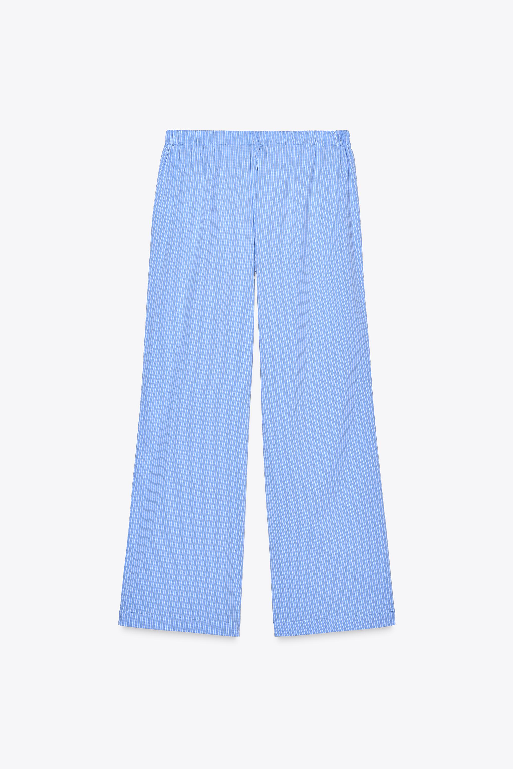 レース付きチェック柄パジャマパンツ - 青色/白色 | ZARA Japan レース付きチェック柄パジャマパンツ - 青色/白色 | ZARA Japan