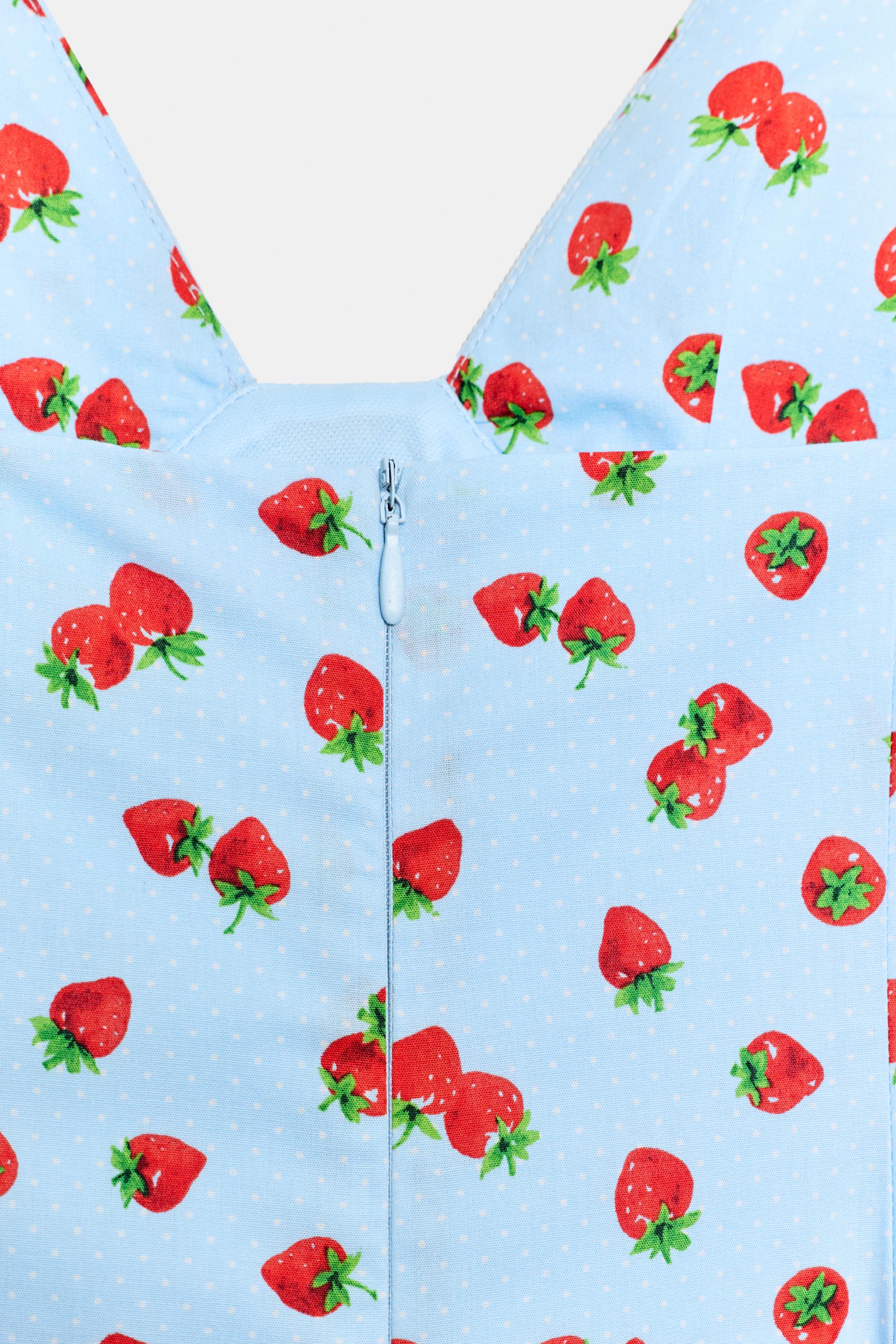 STRAWBERRY PRINT POPLIN MIDI DRESS