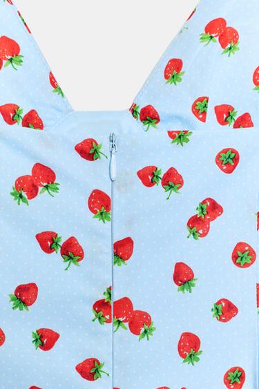 STRAWBERRY PRINT POPLIN MIDI DRESS - Sky blue by Zara - Image 7