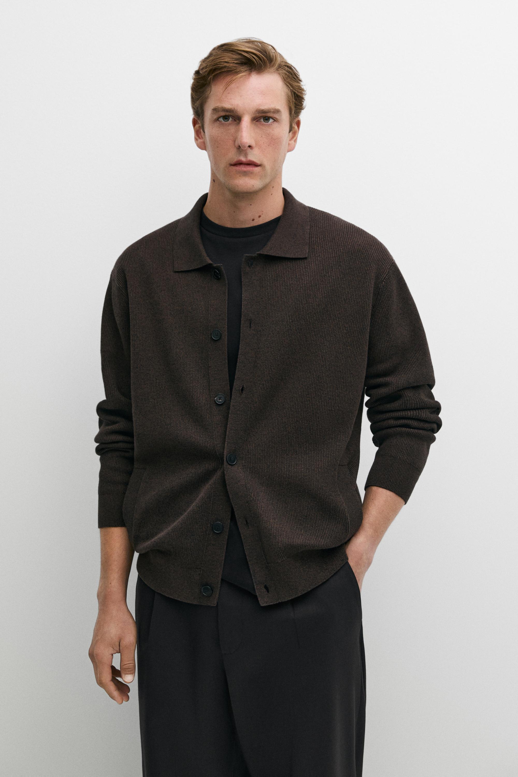 100% cotton polo collar knit cardigan
