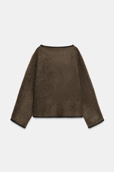 PULL EN MAILLE AVEC SURPIQÛRES EN CONTRASTE - Marron / Taupe de Zara - Image 6