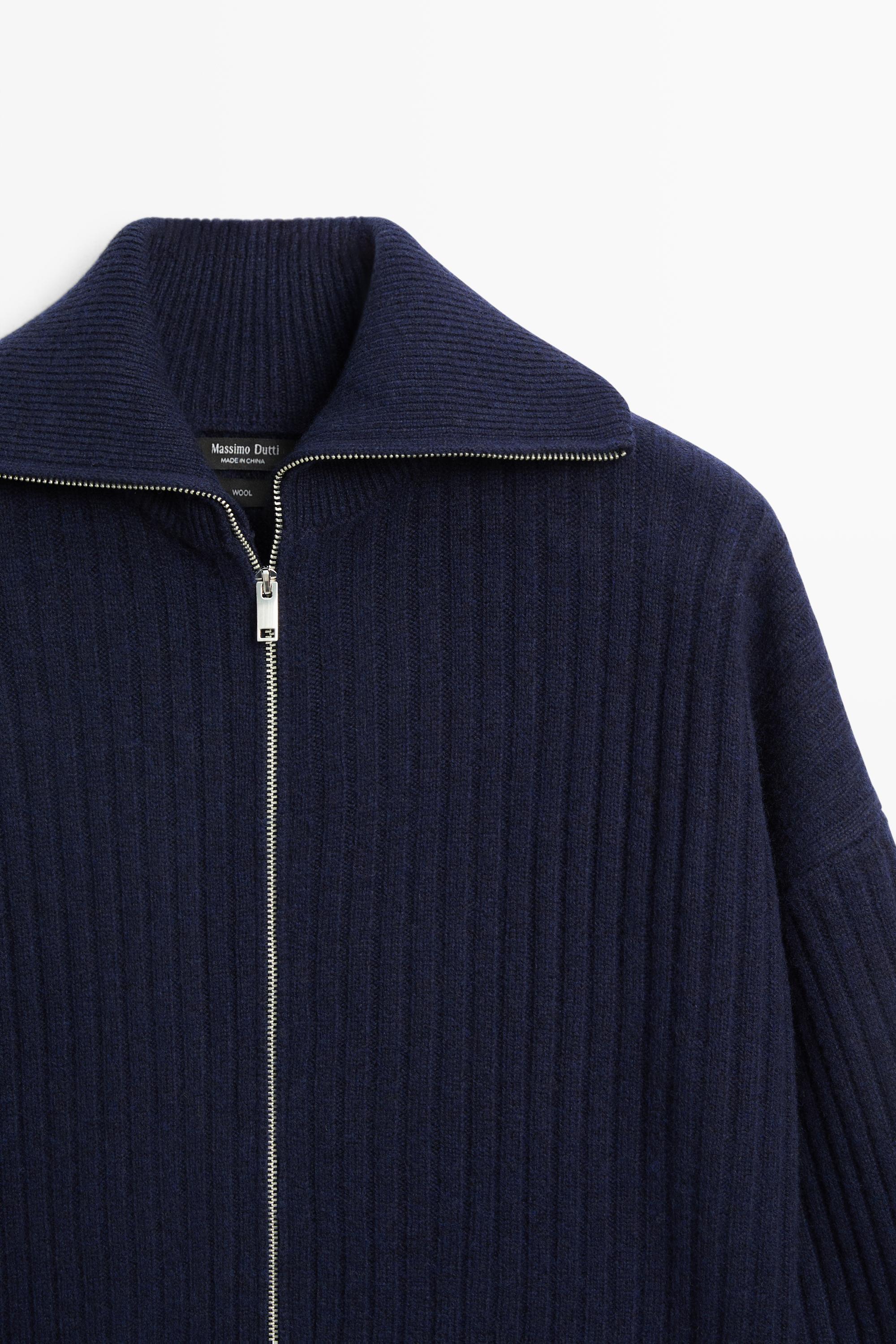 100% wool knit zip-up cardigan