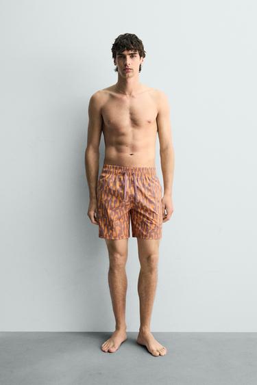 ABSTRACT PRINT LONG SWIMMING TRUNKS - Orange by Zara - Image 0