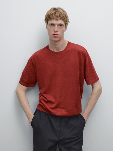 Zara 100% linen knit T-shirt - Coral