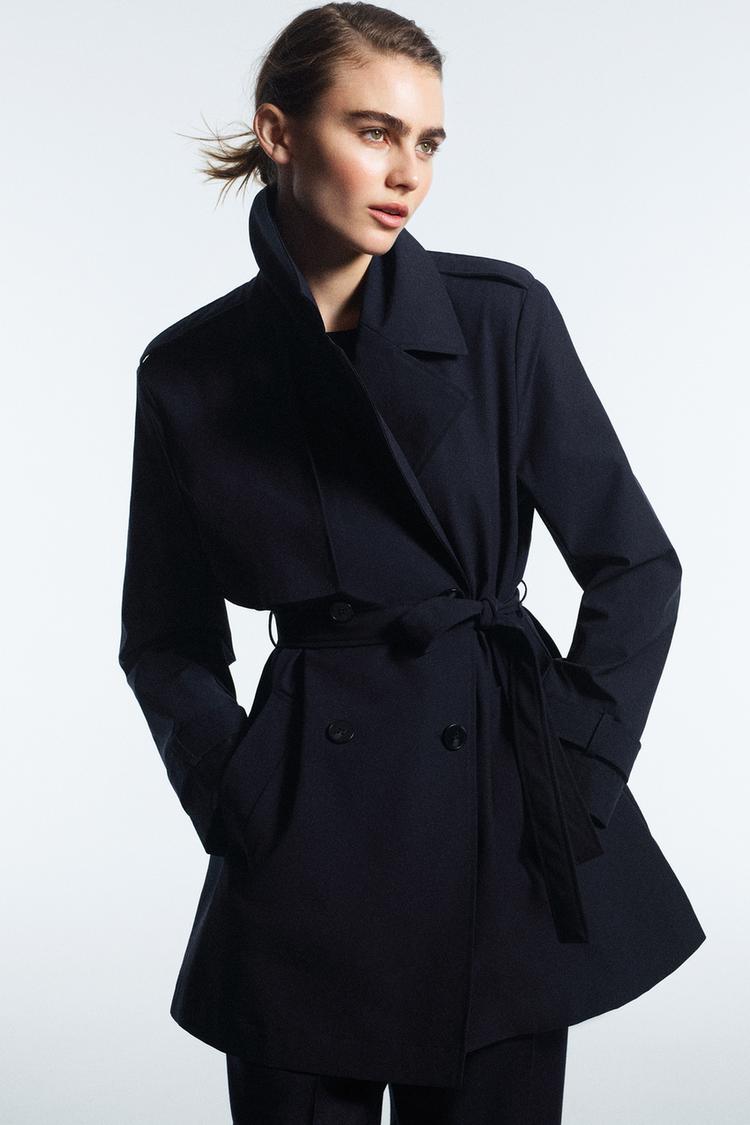 セミロング丈ベルト付きトレンチコート - ネイビーブルー | ZARA Japan 