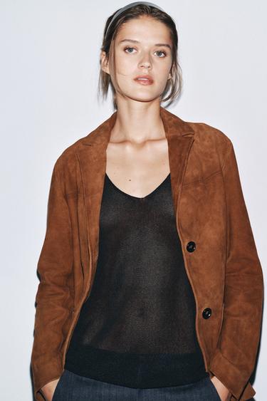 BLAZER OVERSIZE DAIM 100 % ZW COLLECTION ÉDITION LIMITÉE - Marron clair de Zara - Image 3