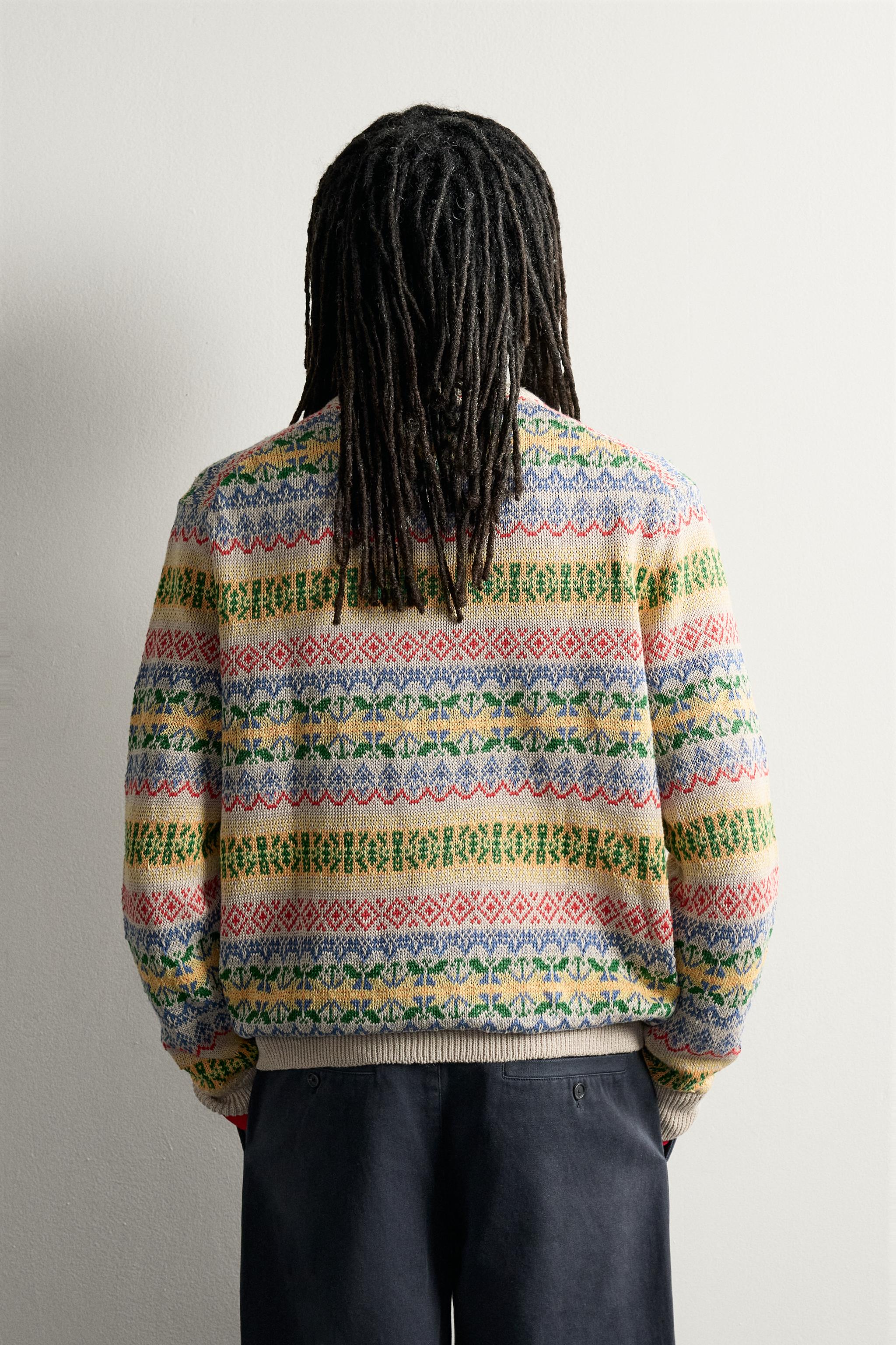 Мужские свитеры Zara AARON LEVINE X ZARA 100% LINEN GEOMETRIC JACQUARD SWEATER — фото 3