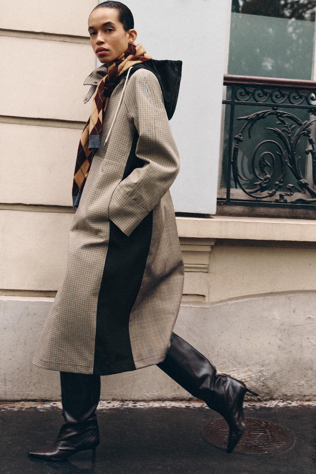 ZW COLLECTION LONG CHECK TRENCH COAT