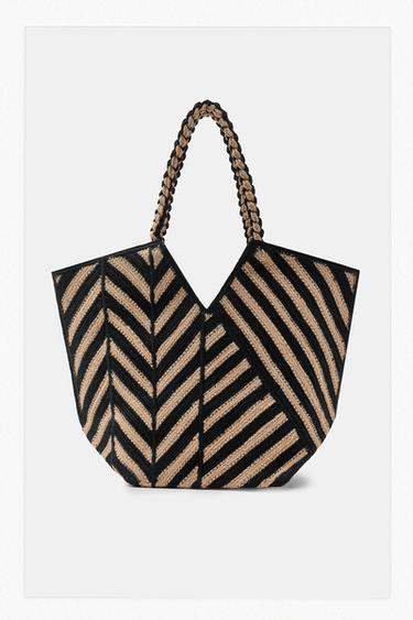 100% JUTE STRIPED BAG - camel by Zara