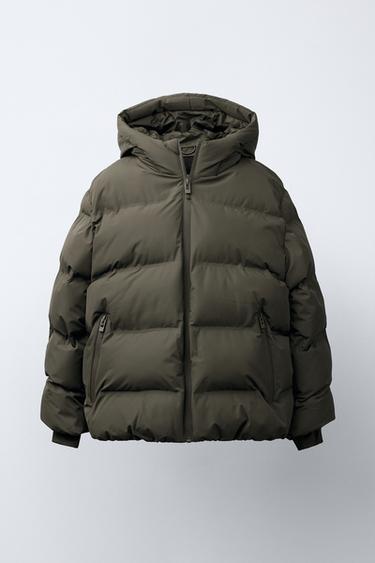 WATER-REPELLENT QUILTED COAT WITH LABEL - Brown / Taupe by Zara
