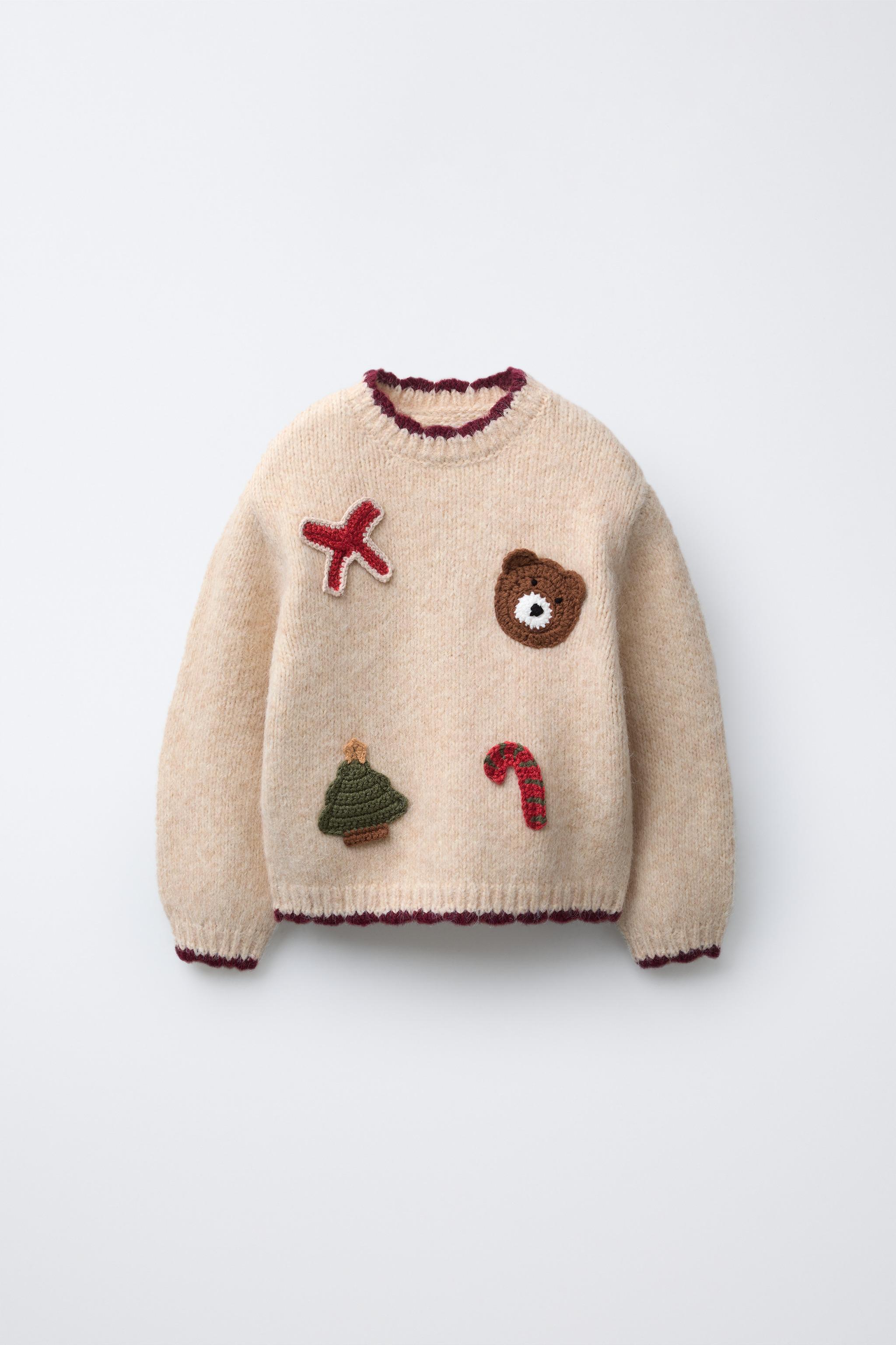 クロシェ編みパッチニットセーター - ライトベージュ | ZARA Japan / 日本