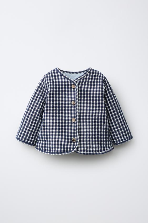 GINGHAM PUFFER JACKET - Navy blue by Zara - Image 0