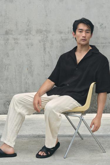 Zara 條紋提花長褲 - 裸色