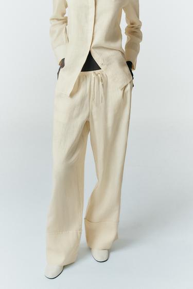 PANTALÓN PALAZZO LINO 100% ZW COLLECTION - Beige claro de Zara
