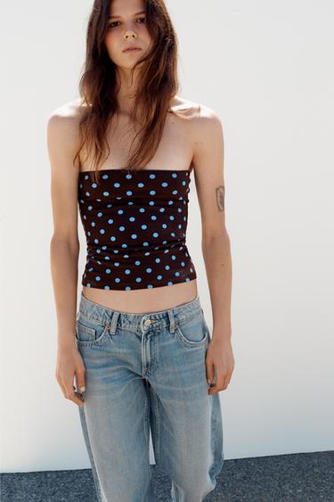TOP BANDEAU À POIS - Marron de Zara - Image 1