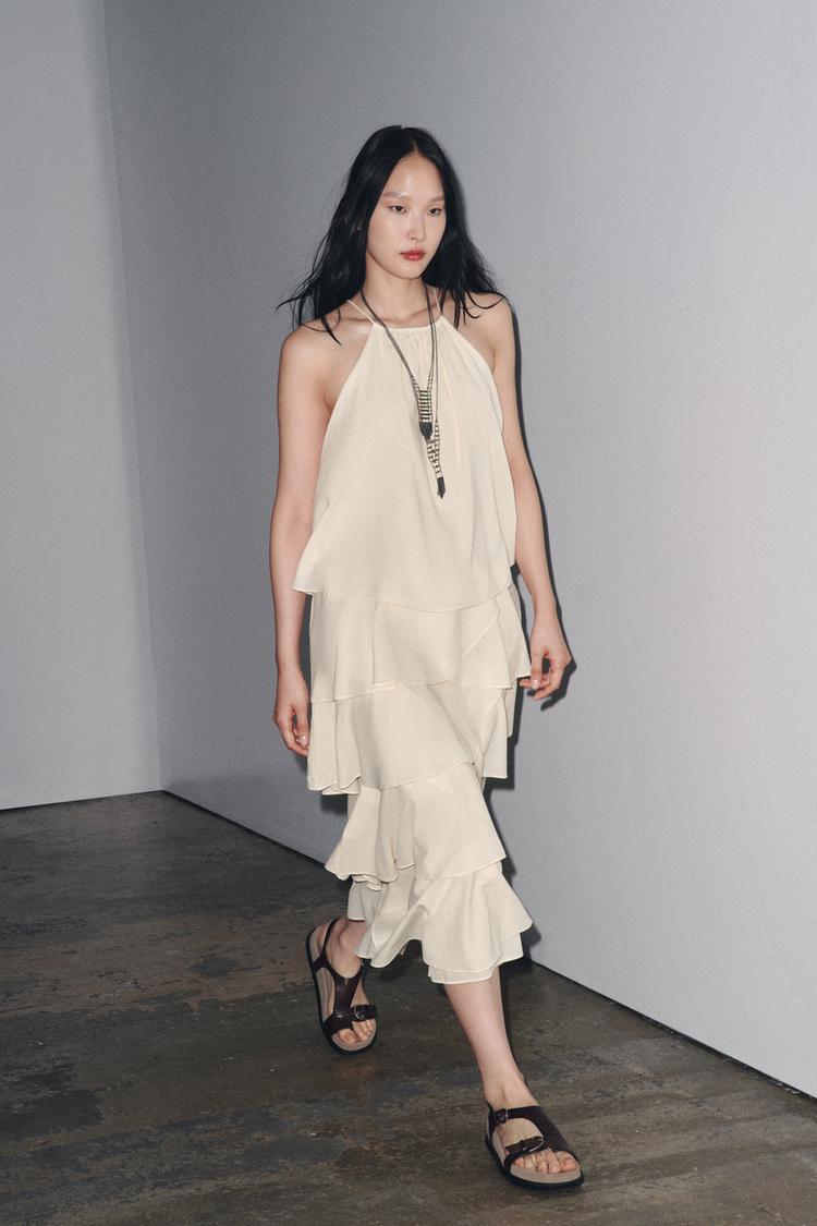 VESTIDO HALTER VOLANTES ZW COLLECTION Vainilla ZARA España