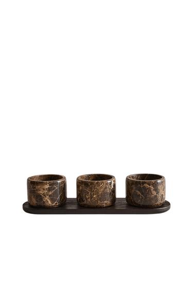 TRAY AND MARBLE BOWL SET - Brown by Zara