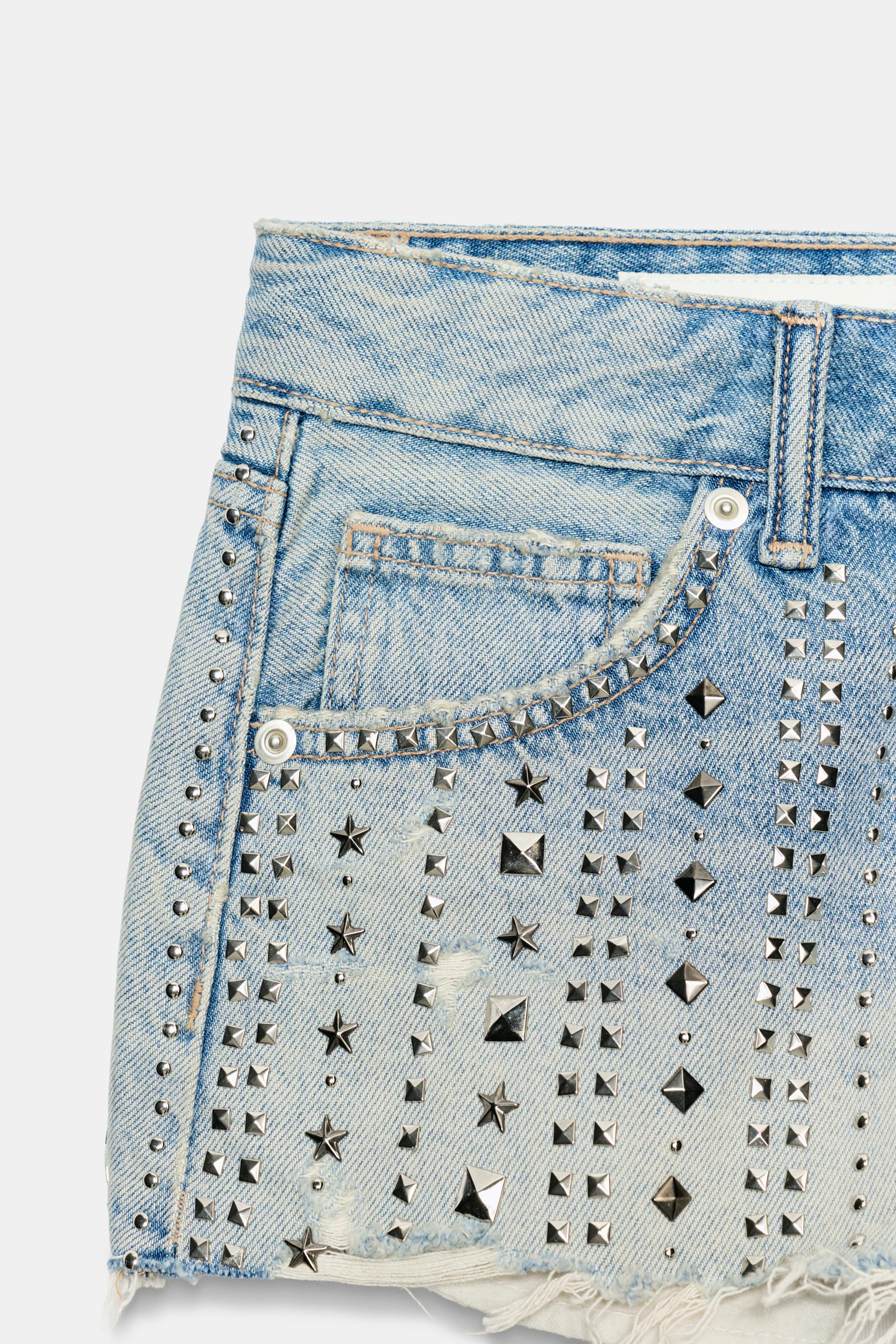 Zara TRF ORTA BEL YIRTIK VE ZIMBALI DENIM ŞORT görsel 6