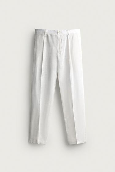 Zara 100% 亞麻標準版型長褲 - 白色