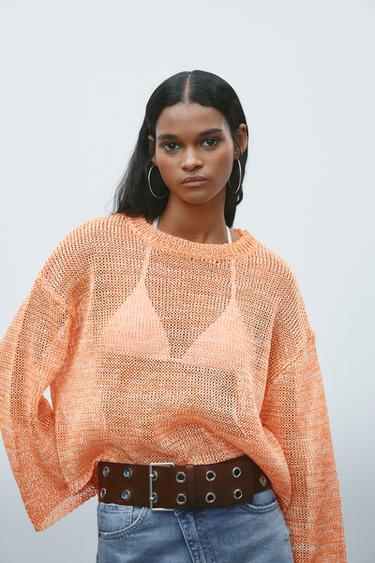 PULL EN MAILLE À RUBANS - Orange de Zara - Image 4