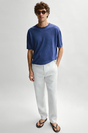 T-shirt léger 100 % lin - Bleu moyen de Zara