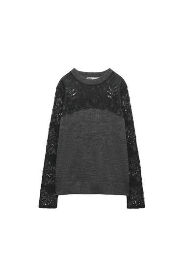 KNIT SWEATER WITH LACE AND SEQUINS