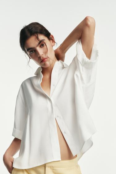 SHORT SLEEVE FLOWING SHIRT - White by Zara
