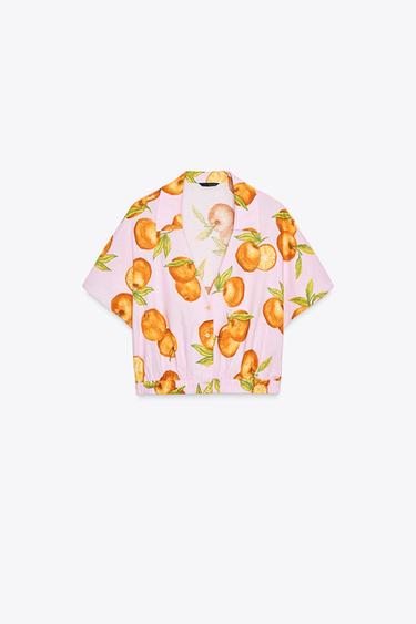 KORTE TOP MET LINNEN EN PRINT - Roze van Zara