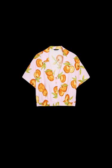 PRINTED LINEN BLEND CROP TOP - Pink by Zara - Image 0