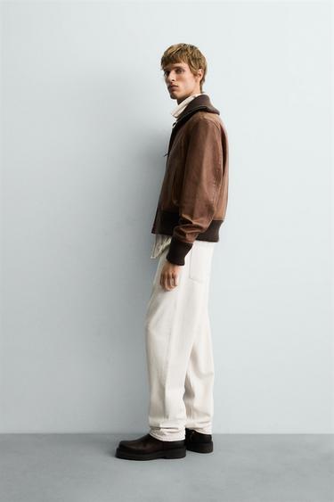 REGULAR FIT LEATHER JACKET - Toffee by Zara - Image 3