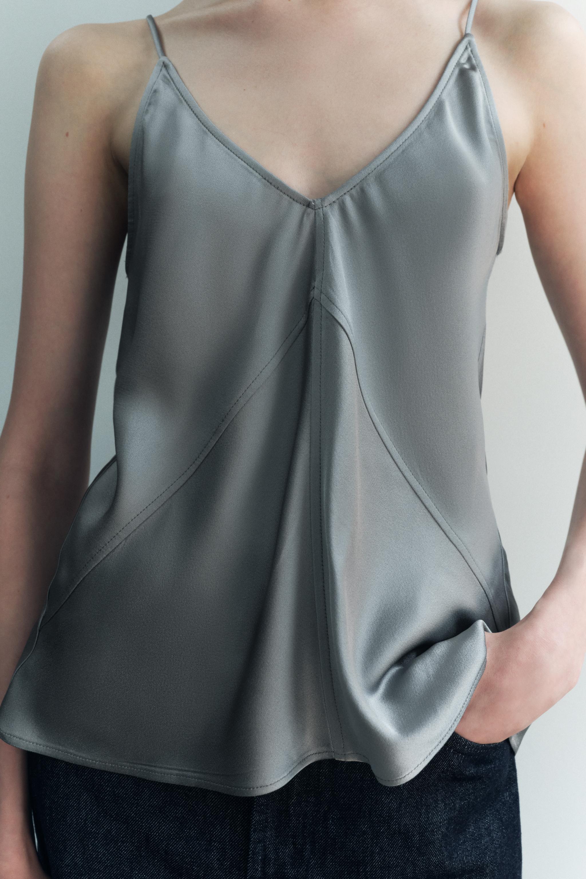 Silver satin camisole top online