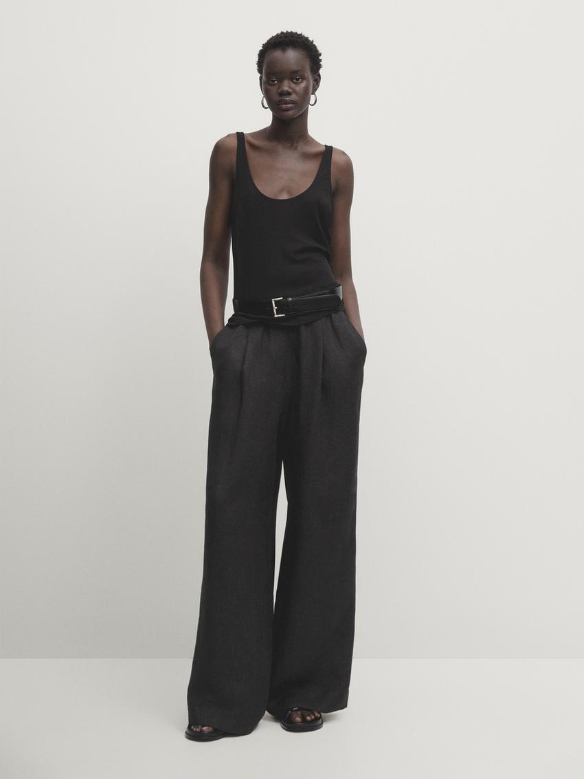 Wide-leg trousers with elasticated waistband - Black