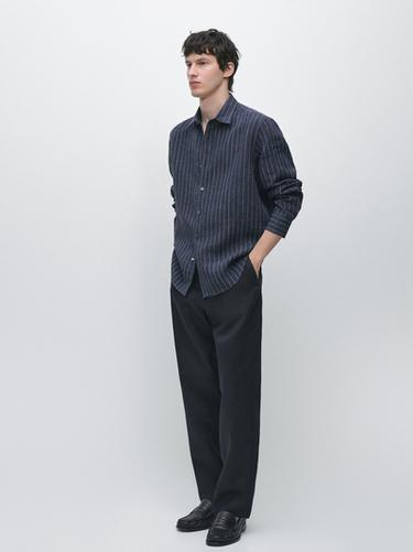 Camisa rayas 100% lino - Azul lavado de Zara - Imagen 0