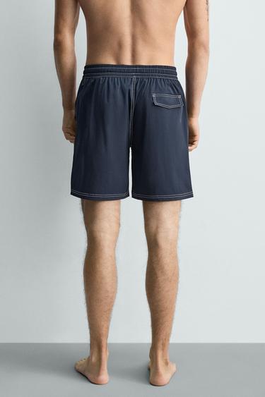 LONG SWIMMING TRUNKS WITH CONTRAST TOPSTITCHING - Navy blue by Zara - Image 3