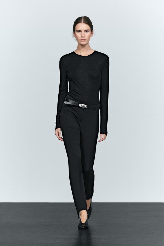 Zara Metallic ribbed long sleeve T-shirt - Black - Image 0