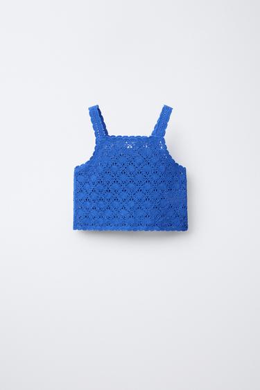 CROCHET KNIT CROP TOP - Bluish by Zara - Image 0