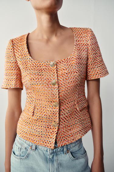 SHORT SLEEVE ROUND NECK BLAZER - Orange by Zara