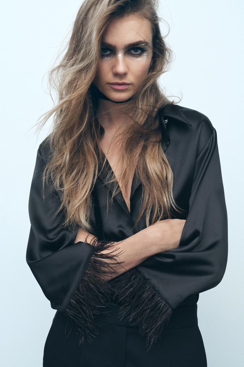 Camicia Satinata Stradivarius Camicia Lunga Top Blu Stradivarius