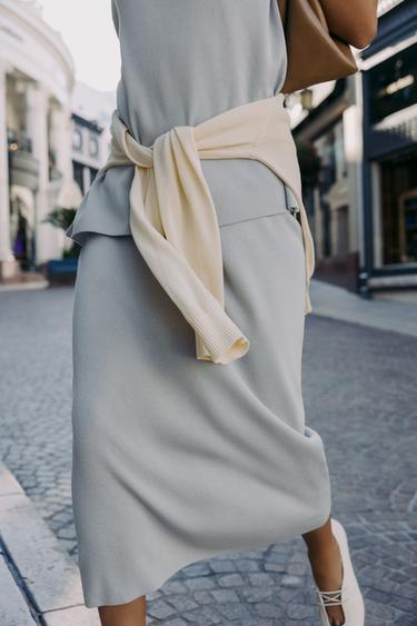 Zara PLAIN KNIT MIDI SKIRT - Pearl gray