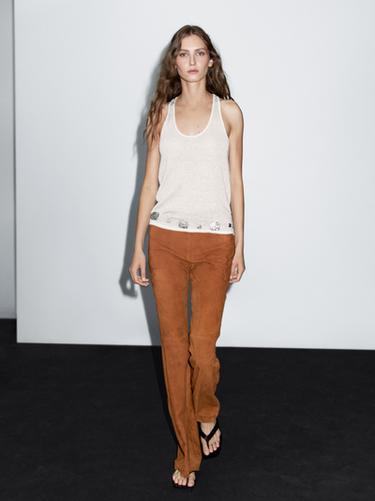 Zara Flared suede leather trousers - Dark mink