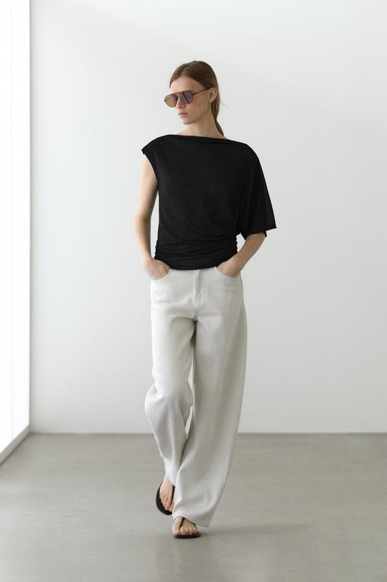 Lightweight asymmetric metallic-effect T-shirt from Zara - $70